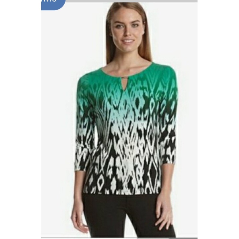 Calvin Klein Women's Ombre Art to Wear 3/4 Sleeves S Boho Stretch Office Career